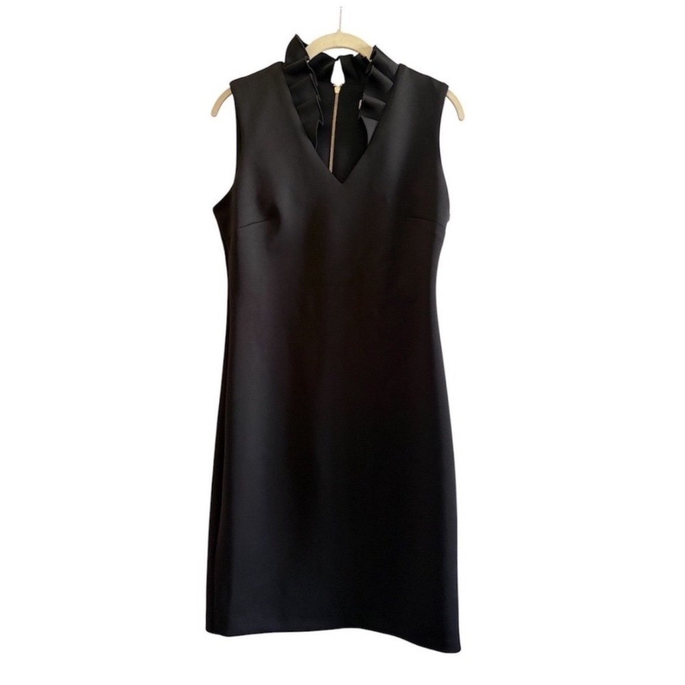 Calvin Klein Black Scuba Knit Ruffle Neck Sleeveless Sheath Dress 6 Career Work